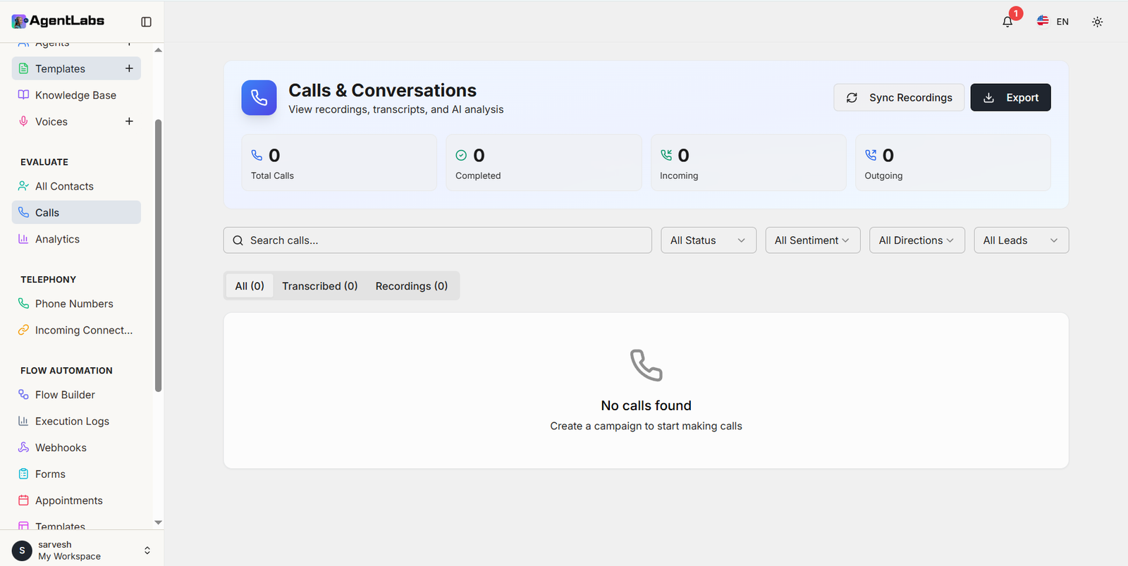 Calls & Conversations Dashboard