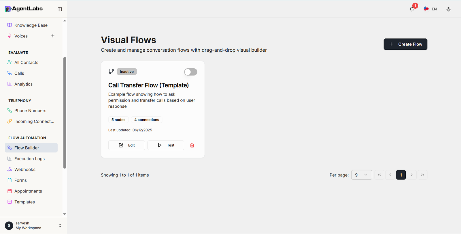 Flow Builder List View