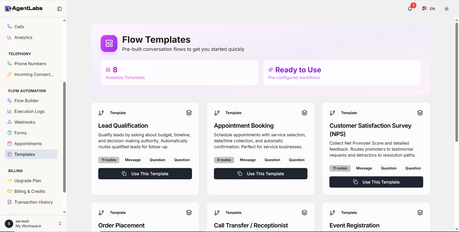 Flow Templates Dashboard