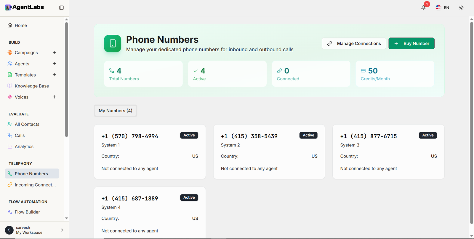 Phone Numbers Dashboard