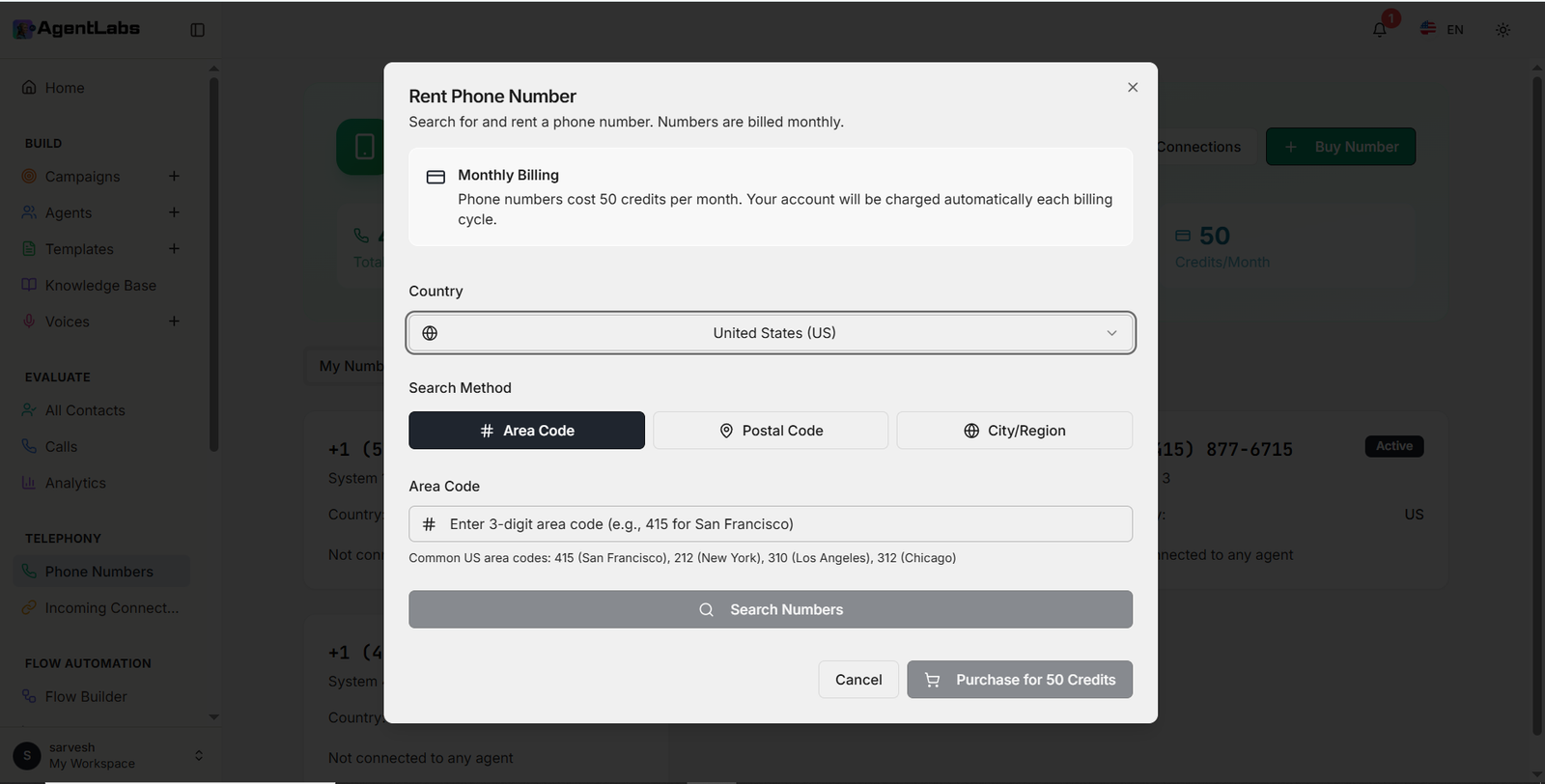 Rent Phone Number Modal