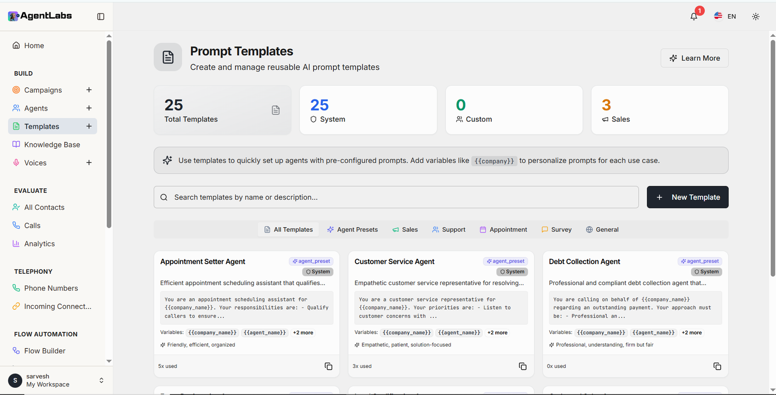 Prompt Templates Dashboard