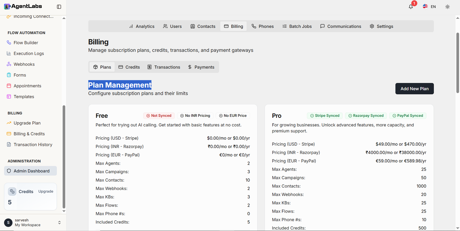 Plan Management Dashboard