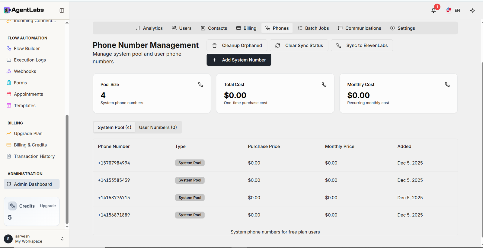 Phone Number Management Dashboard