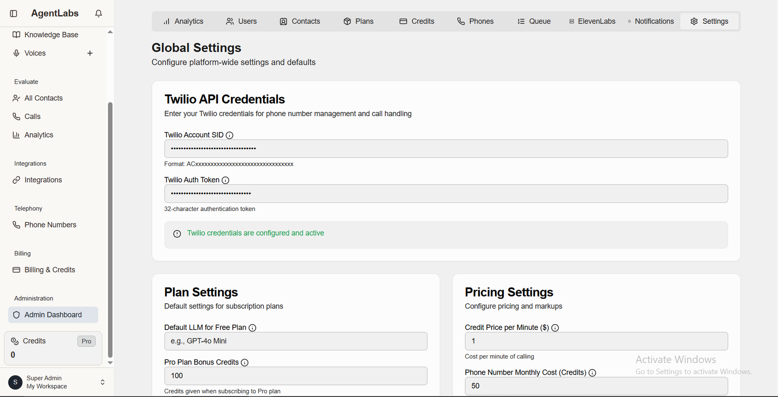 Super Admin Settings