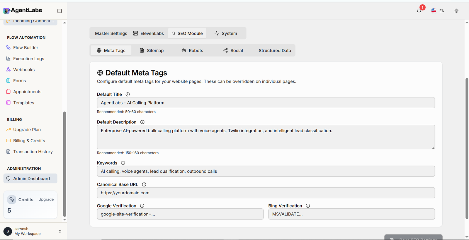 SEO Module Configuration