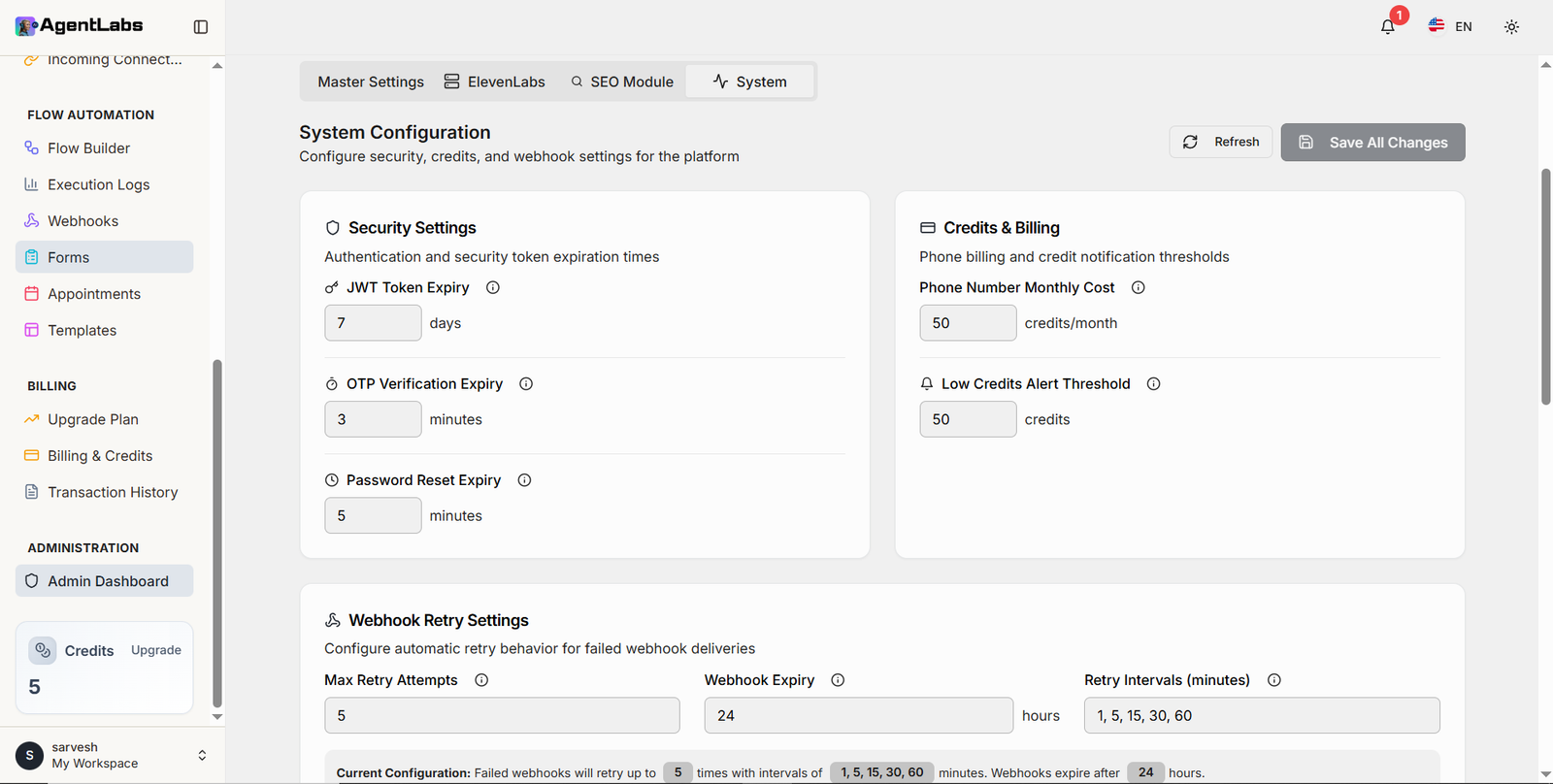 System Configuration Dashboard